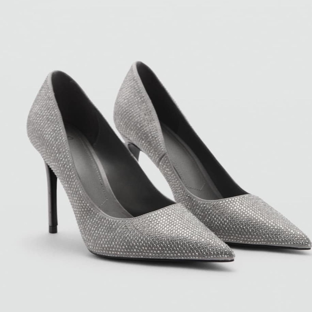 Mango MNG Rhinestone Pointed Toe Heels Pump Holiday Party Euro 37 US 6.5 New $99